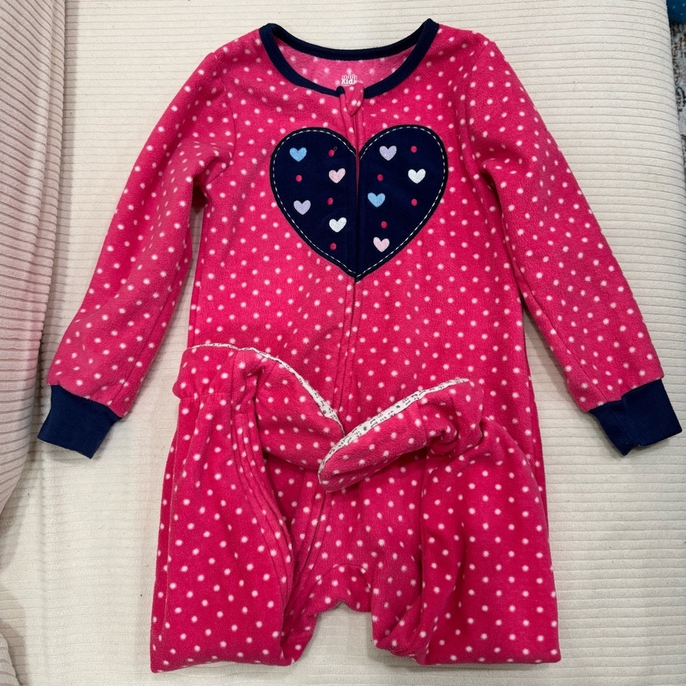 Kids Headquarters Pink and White Polka Dot Fleece with Heart 3T GUC